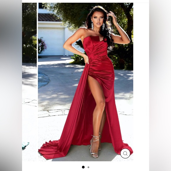 Elegant Strapless Gown w/ Sash - Ruby Red - Picture 4 of 4
